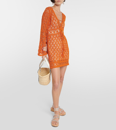 Shop Anna Kosturova Bianca Cotton Crochet Minidress In Orange