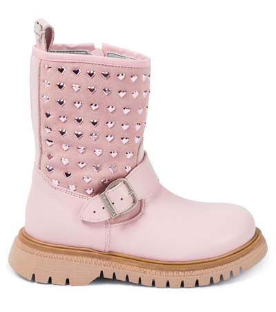 Monnalisa Suede Boots In Pink