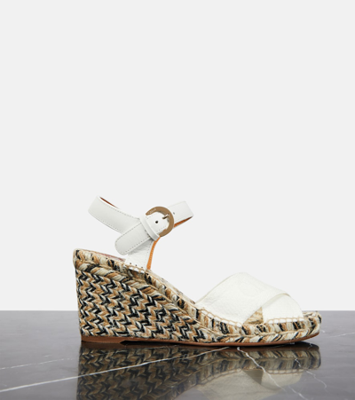 Shop Chloé Piia Leather Espadrille Wedges In White