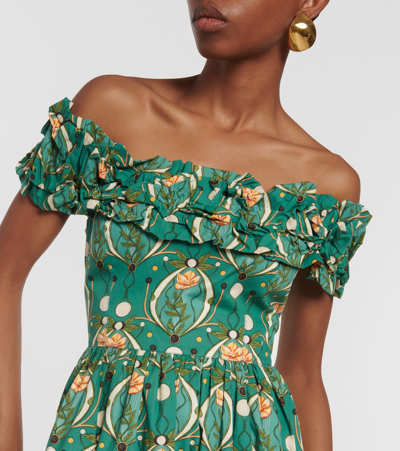 Agua By Agua Bendita Espliego Lunar Off-the-shoulder Printed Cotton-poplin Maxi Dress In Multicoloured