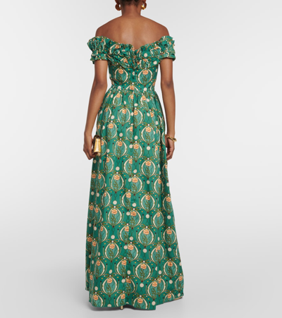 Agua By Agua Bendita Espliego Lunar Off-the-shoulder Printed Cotton-poplin Maxi Dress In Multicoloured