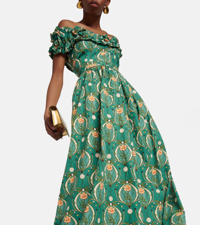 Agua By Agua Bendita Espliego Lunar Off-the-shoulder Printed Cotton-poplin Maxi Dress In Multicoloured