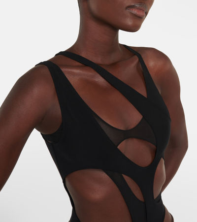 Shop Mugler Asymmetric Cutout Swimsuit In Black