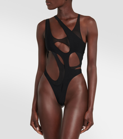 Shop Mugler Asymmetric Cutout Swimsuit In Black