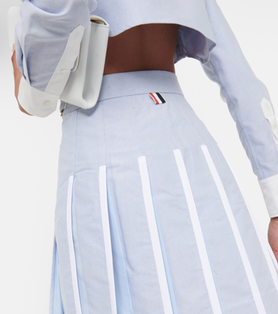 Shop Thom Browne Pleated Cotton Miniskirt In Blue
