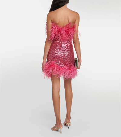 Shop Oseree Oséree Feather-trimmed Sequined Minidress In Pink