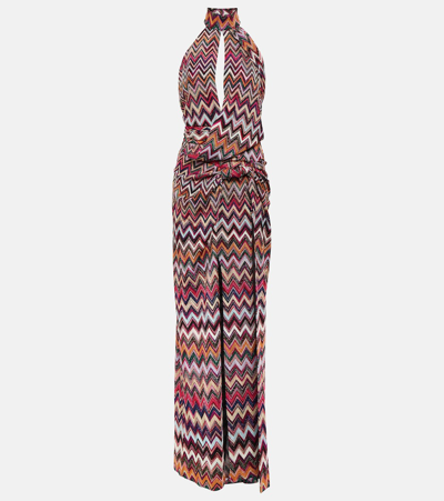 Shop Missoni Zig-zag Lamé Halterneck Maxi Dress In Multicoloured