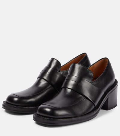 Dries Van Noten Calfskin Heeled Penny Loafers In Black