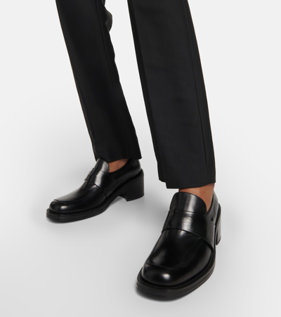 Dries Van Noten Calfskin Heeled Penny Loafers In Black