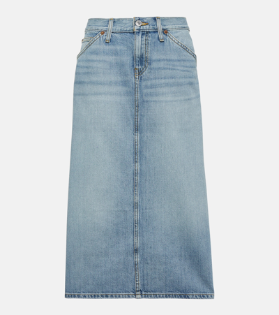 Shop Re/done Low Rider Denim Midi Skirt In Blue