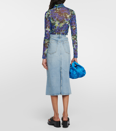 Shop Re/done Low Rider Denim Midi Skirt In Blue