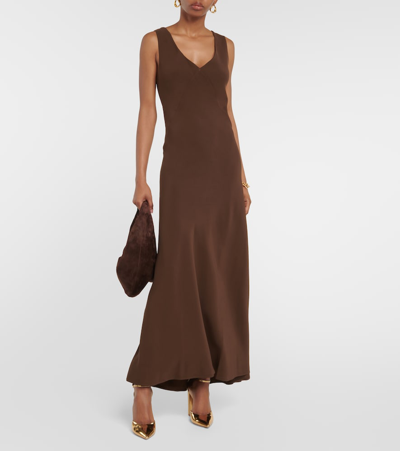 Asceno Bordeaux Silk Slip Dress In Brown