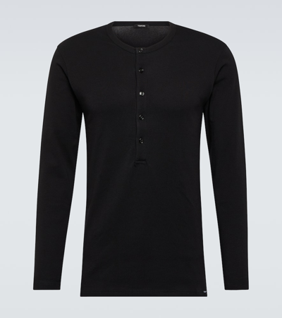 Shop Tom Ford Cotton-blend Henley Shirt In Black