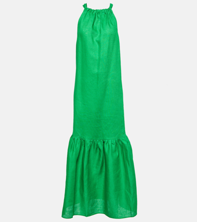 Shop Asceno Ibiza Linen Maxi Dress In Green