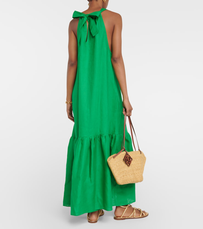 Asceno Ibiza Halterneck Linen Midi Dress In Green
