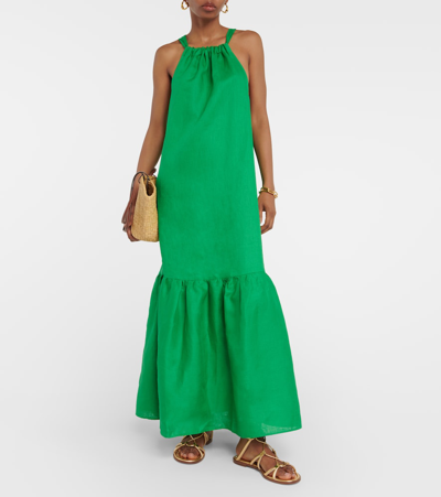 Asceno Ibiza Halterneck Linen Midi Dress In Green
