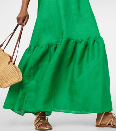 Asceno Ibiza Halterneck Linen Midi Dress In Green