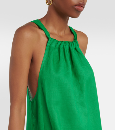 Asceno Ibiza Halterneck Linen Midi Dress In Green