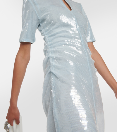 Ganni Ice Blue Sequins Short Sleeve Midi Dress In Blue