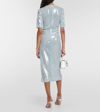 Ganni Ice Blue Sequins Short Sleeve Midi Dress In Blue