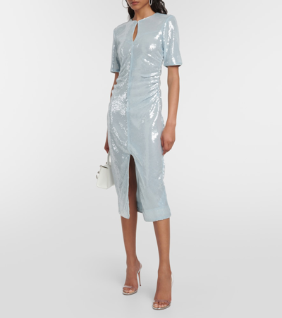 Ganni Ice Blue Sequins Short Sleeve Midi Dress In Blue