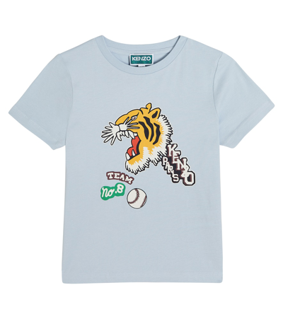 Shop Kenzo Printed Cotton Jersey T-shirt In Blue
