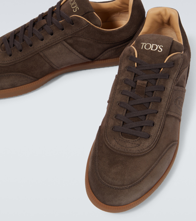 Shop Tod's Logo Suede Sneakers In Brown