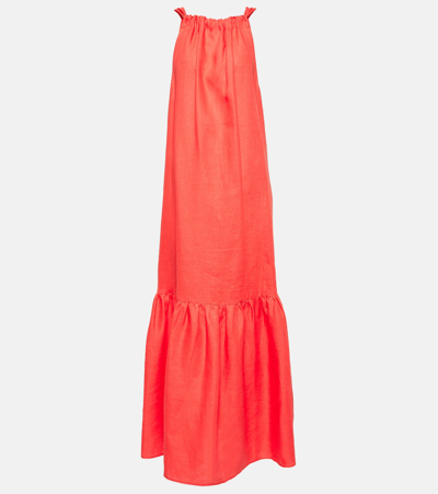 Shop Asceno Ibiza Linen Maxi Dress In Red