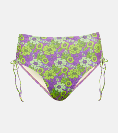 Shop Bananhot Liz High-rise Floral Bikini Bottoms In Purple