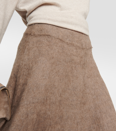 Shop Brunello Cucinelli Wool-blend Midi Skirt In Brown