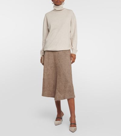 Shop Brunello Cucinelli Wool-blend Midi Skirt In Brown