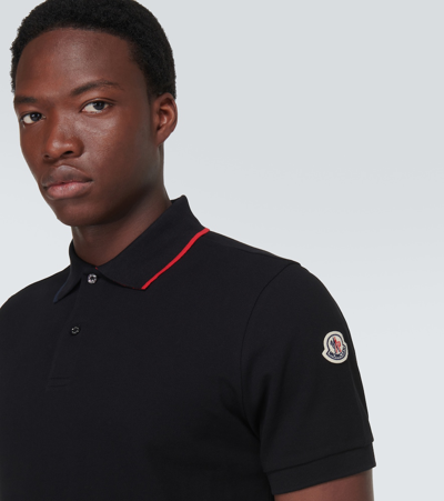 Shop Moncler Cotton Piqué Polo Shirt In Black