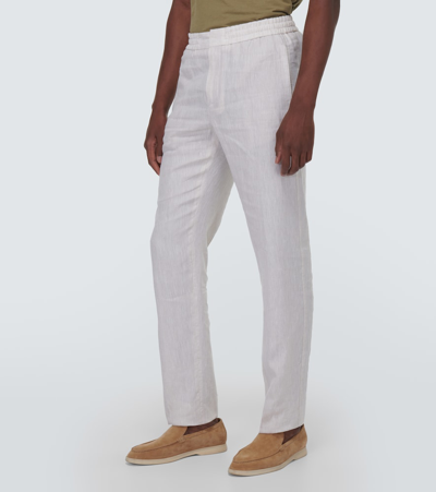 Shop Loro Piana Gadd Straight Linen Pants In White