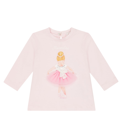 Monnalisa Printed Cotton Top In Pink