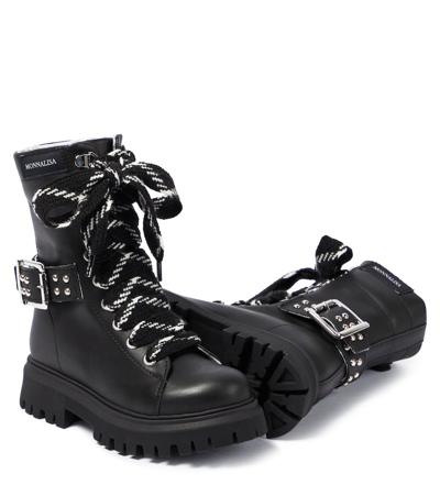 Shop Monnalisa Embellished Leather Boots In Black