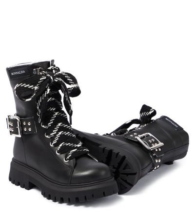 Monnalisa Embellished Leather Boots In Black