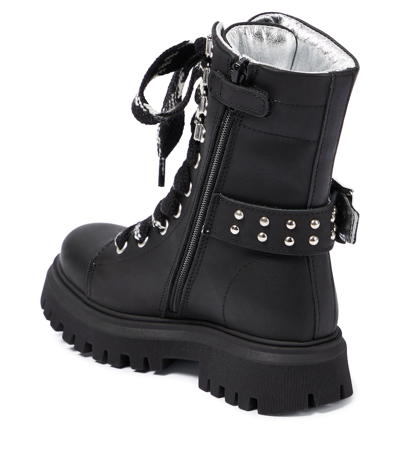 Monnalisa Embellished Leather Boots In Black