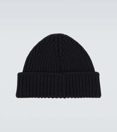 Shop Moncler Logo Ribbed-knit Wool Beanie In Black