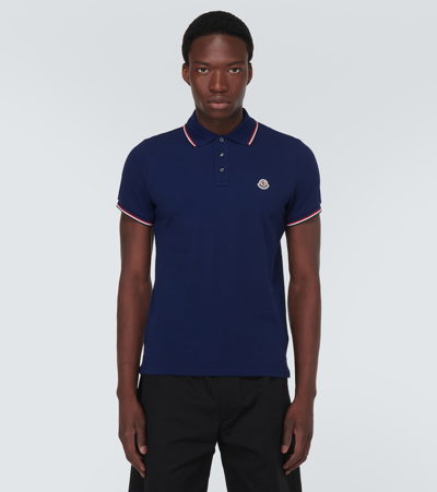 Shop Moncler Cotton Piqué Polo Shirt In Blue