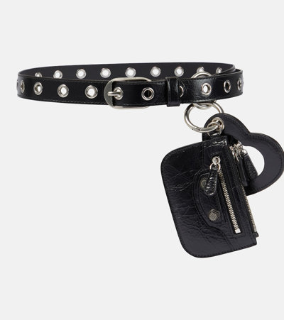 Balenciaga Belt Eyelet Chain Leather Black Balenciaga - 3cm Le Cagole Eyelet-Embellished Leather Belt  main image 3
