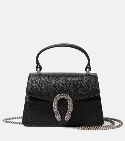 Shop Gucci Dionysus Mini Embellished Leather Tote Bag In Black