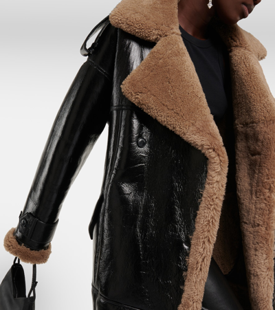 Shop The Mannei Jordan Shearling-trimmed Leather Coat In Brown