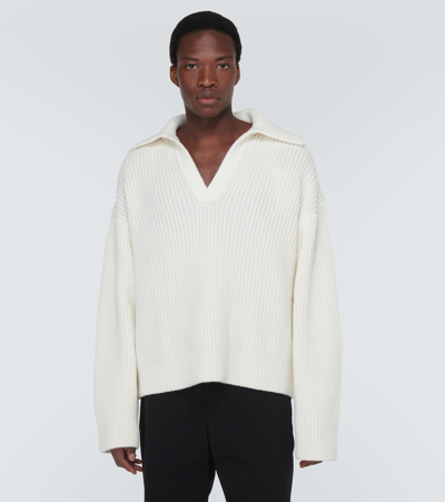 Shop Bottega Veneta Wool And Cashmere Polo Sweater In Neutrals