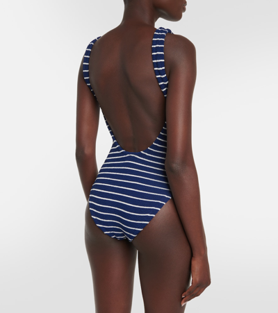 Shop Hunza G Square Neck Striped Swimsuit In Blue