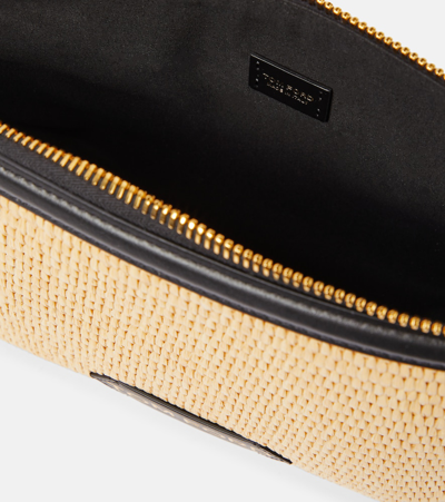 Shop Tom Ford Label Mini Raffia-effect Shoulder Bag In Beige