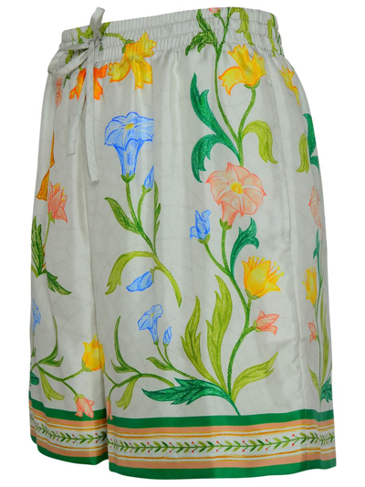 Shop Casablanca White Silk Bermuda Shorts In Multicolor