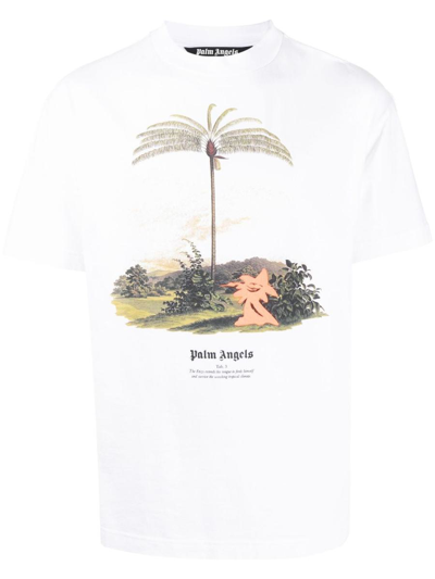 Shop Palm Angels T-shirt Print Clothing In White
