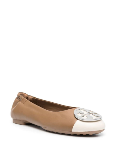 Shop Tory Burch Light Cream And Almond Flour Claire Pointed Ballerina In Brown