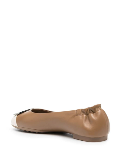 Shop Tory Burch Light Cream And Almond Flour Claire Pointed Ballerina In Brown