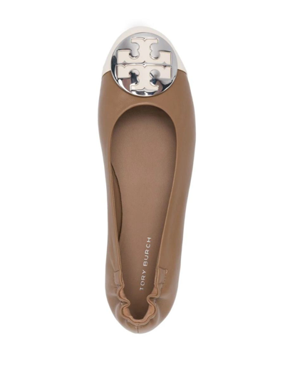 Shop Tory Burch Light Cream And Almond Flour Claire Pointed Ballerina In Brown